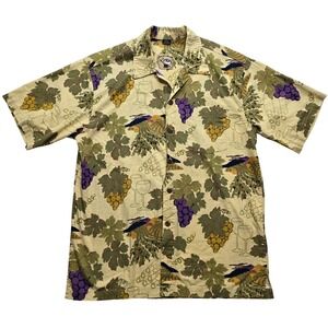 Chris's Stuff Hawaiian Shirt‎ Vineyard Grapes Wine Print Tan Men L